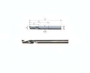 Solid carbide milling cutter Z1 Ø8 LT100 LU27 LS60, Shaft Ø8
