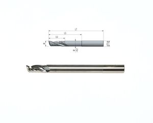 Solid carbide milling cutter Z1 Ø10 LT100 LU25 LS60, Shaft Ø10