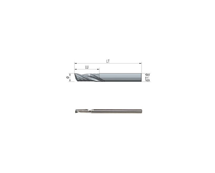 Kietmetalio freza Z1 Ø3 LT50 LU12, Kotas Ø3